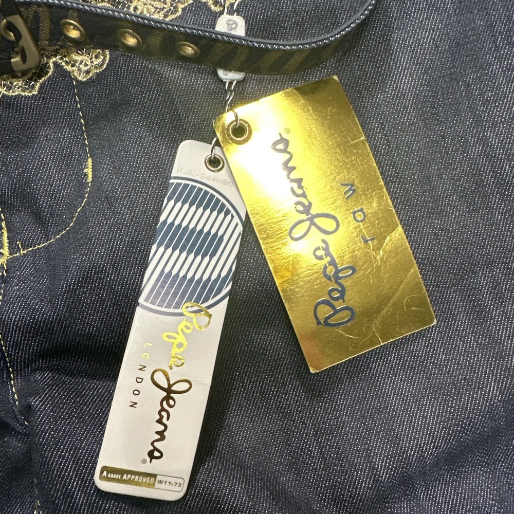 NEW Y2K Pepe Jeans London Jeans Women's Size 34 Lordes Raw Wash Embroidered Belt - Picture 12 of 16